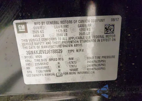 2018 Chevrolet Equinox Lt z USA, uszkodzony, nr VIN 2GNAXJEV2J6188529